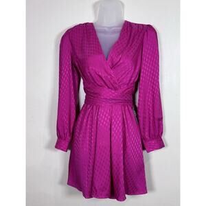 NWT Express Satin Cocktail Dress Wrap Long Sleeve V Neck Pink Mini MSRP $88